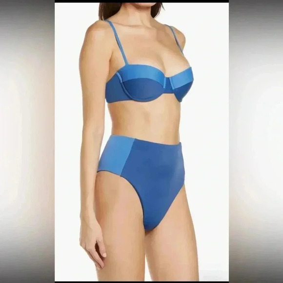 Veronica Beard Bikini Set Dyer Bikini Top & Ormond Bikini Bottom in Blue Marina - Picture 3 of 9